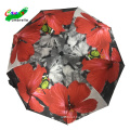 high quality auto open 3 folding promotional umbrella with flowers